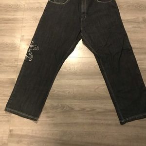 Old fashioned jeans sowed in art